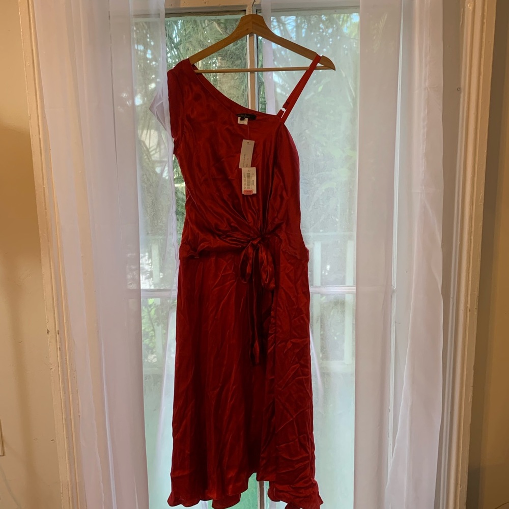 New 100% real silk red one shoulder dress